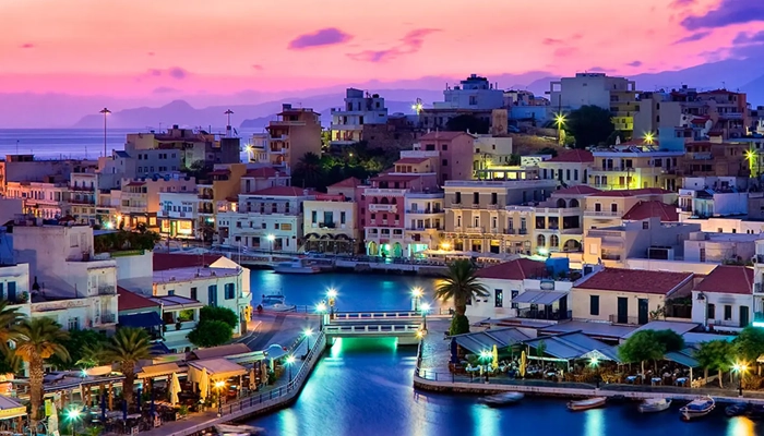 Spinalonga excursion boat at Agios Nikolaos harbor in Crete