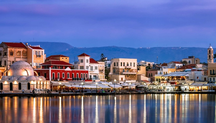 Chania old Venetian harbor in the afternoon Crete