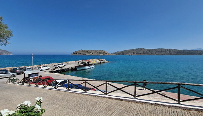 Spinalonga island view from Plaka harbor in Crete