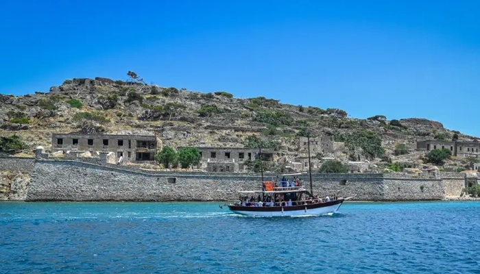 Spinalonga island view from boat during BBQ tour in Crete with Car and Travel