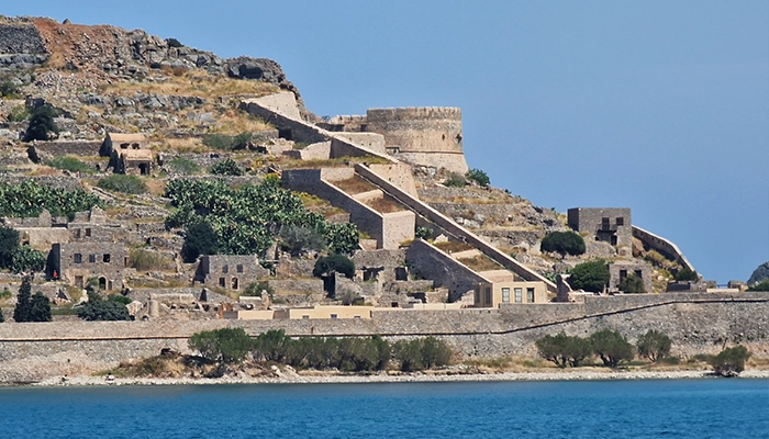 Spinalonga island view from Plaka village in Crete during excursion