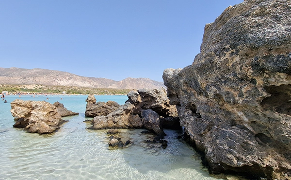 Elafonisi beach rocks and turquoise sea landscape Crete