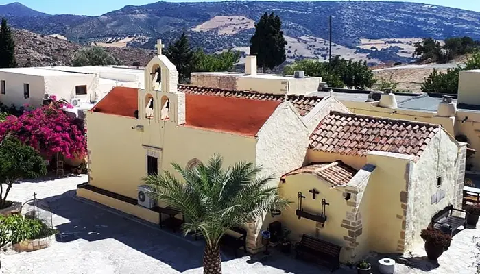 Odigitria Monastery aerial view of main church in Crete during Matala Odigitria excursion with Car and Travel
