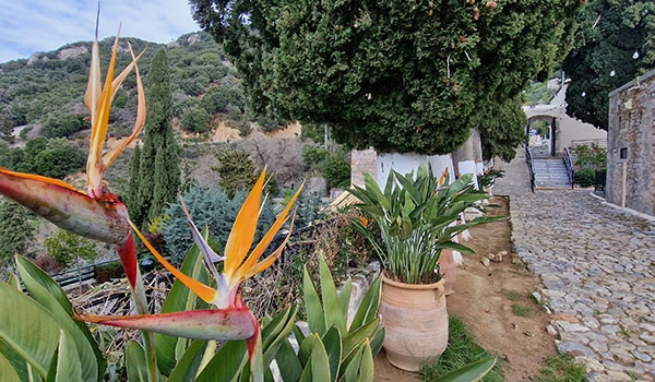 Panagia Kera Monastery in Crete surrounded by mountains during Lassithi Plateau tour